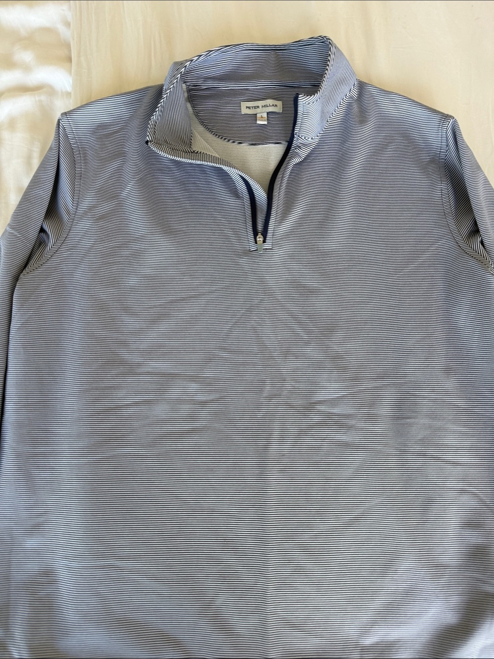 Peter Millar Men’s Light Blue Micro-Stripe Quarter-Zip Pullover